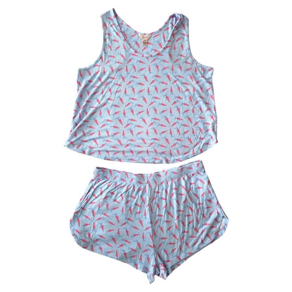 Jo.sh 2-Piece Pajama Set Shorts & Tank Top Pastel Blue Easter Carrots Print S